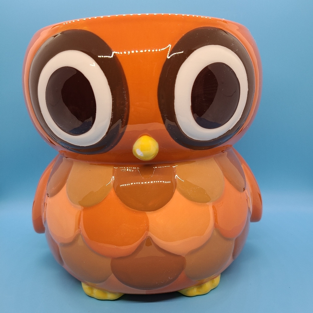 Mesa Home Ceramic Handpainted Orange  Brown Owl Cookie Jar Canister  No Lid